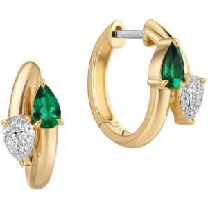 Phillips House 18k Yellow Gold, Diamond & Emerald Huggie Hoop Earrings