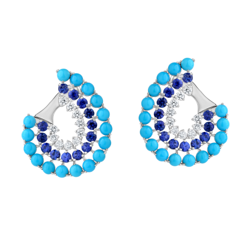 18k White Gold, Turquoise, Sapphire & Diamond Earrings
