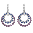 18k White Gold, Diamond Blue & Pink Sapphire Hoop Earrings
