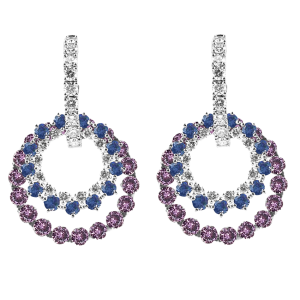 18k White Gold, Diamond Blue & Pink Sapphire Hoop Earrings