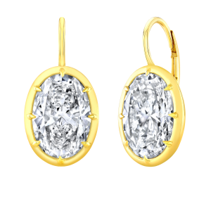 Rahaminov 18k Yellow Gold & Oval Shape Diamond Bezel Set Earrings