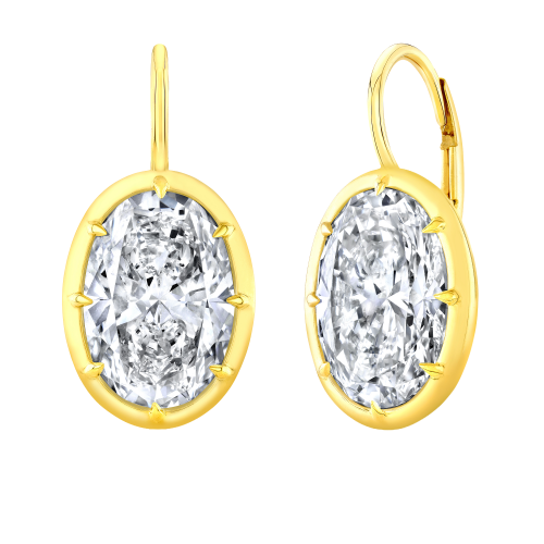 Rahaminov 18k Yellow Gold & Oval Shape Diamond Bezel Set Earrings