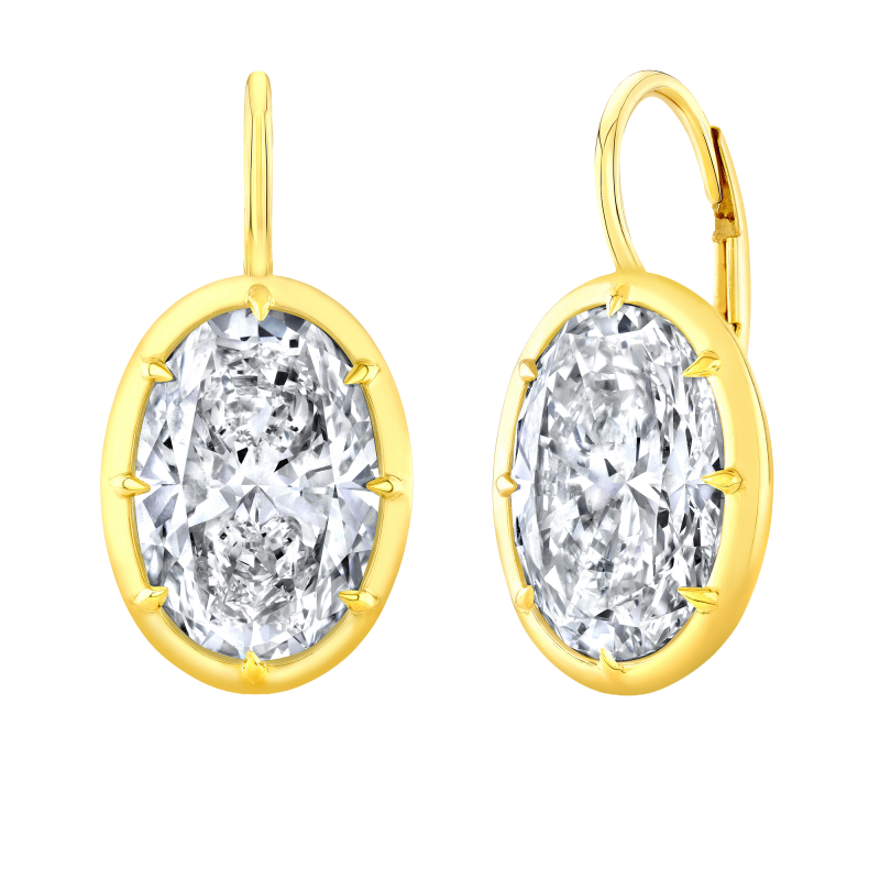 Rahaminov 18k Yellow Gold & Oval Shape Diamond Bezel Set Earrings