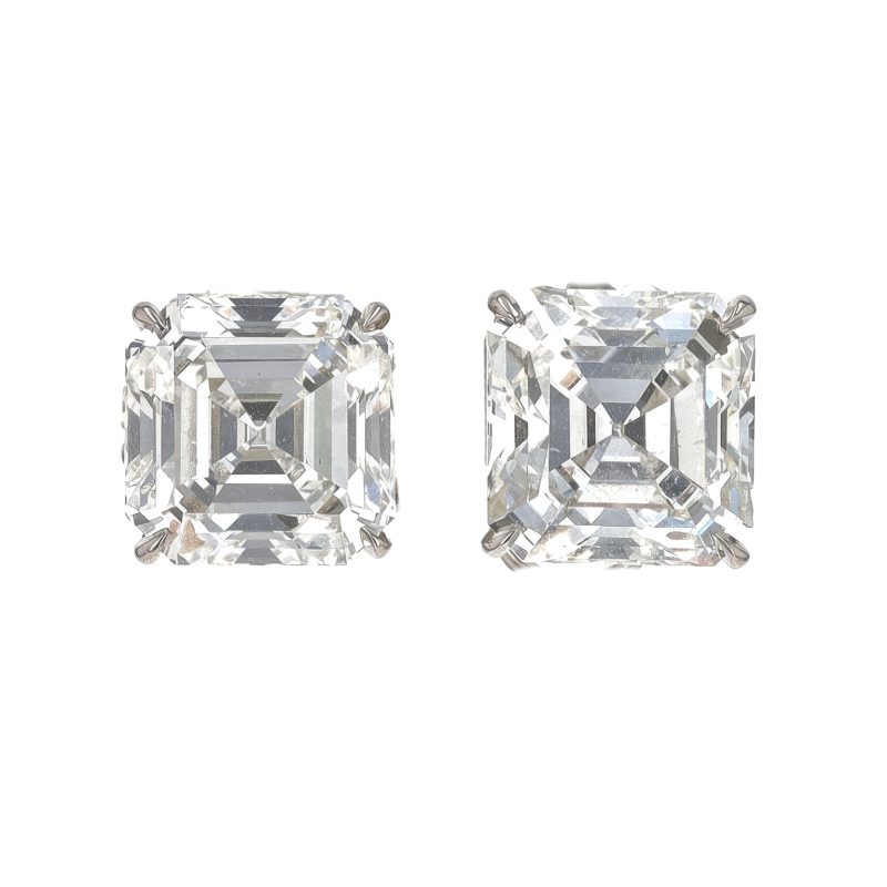 Estate Asscher Cut Diamond Stud Earrings in Platinum