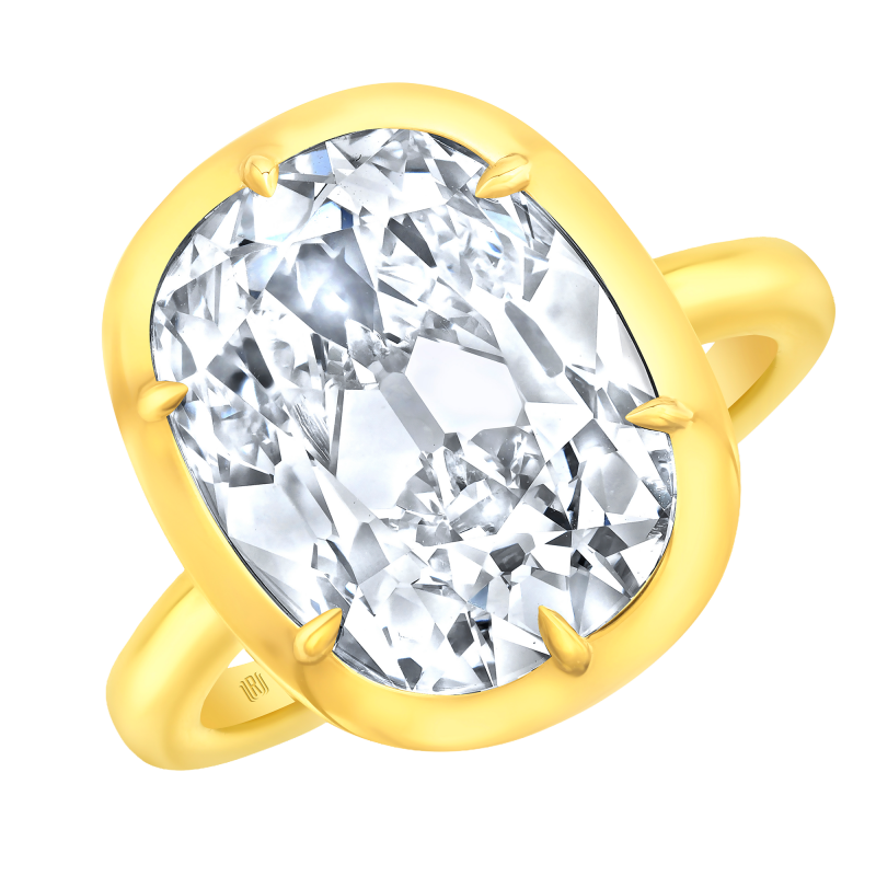 Rahaminov 18k Yellow Gold & 4.26 Carat Cushion Cut Diamond Engagement Ring