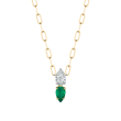 Phillips House 18k Yellow Gold, Diamond & Emerald Double Pear Necklace