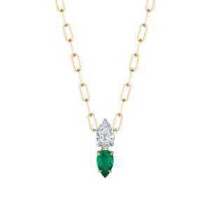 Phillips House 18k Yellow Gold, Diamond & Emerald Double Pear Necklace