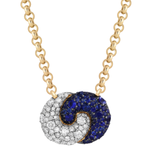 Phillips House 18k Yellow Gold, Diamond & Blue Sapphire Medium Duet Necklace
