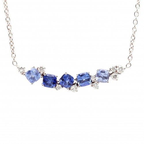 Penny Preville 18k White Gold Blue Sapphire Cluster Bar Necklace