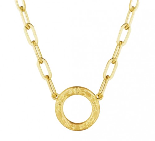 Penny Preville 18k Yellow Gold Engraved Circle Necklace