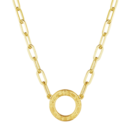 Penny Preville 18k Yellow Gold Engraved Circle Necklace