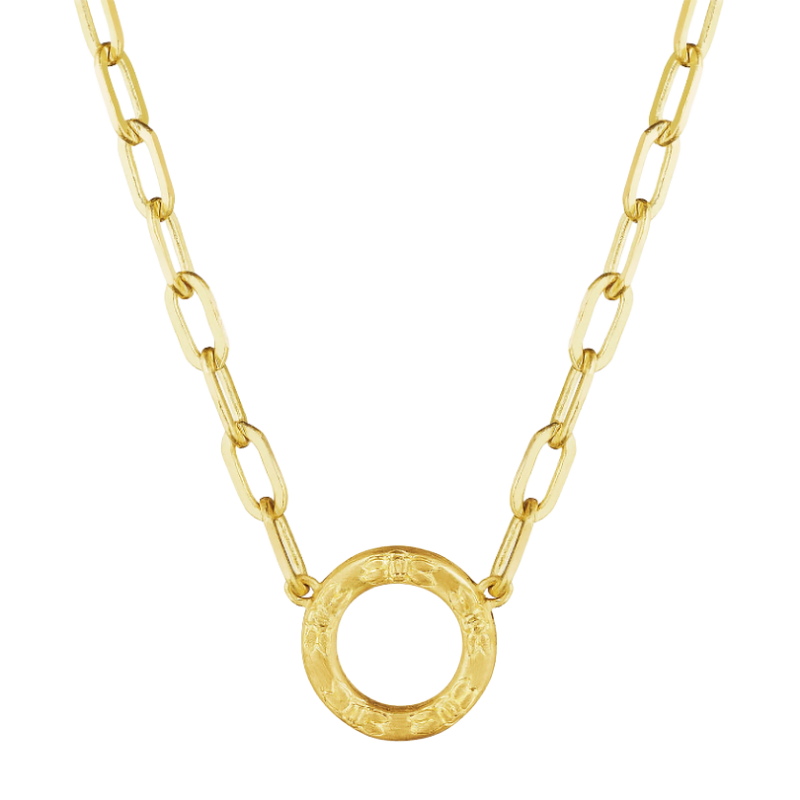 Penny Preville 18k Yellow Gold Engraved Circle Necklace