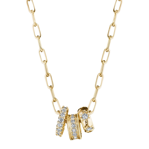 Penny Preville 18k Yellow Gold & Diamond 3-Ring Charm Neckace