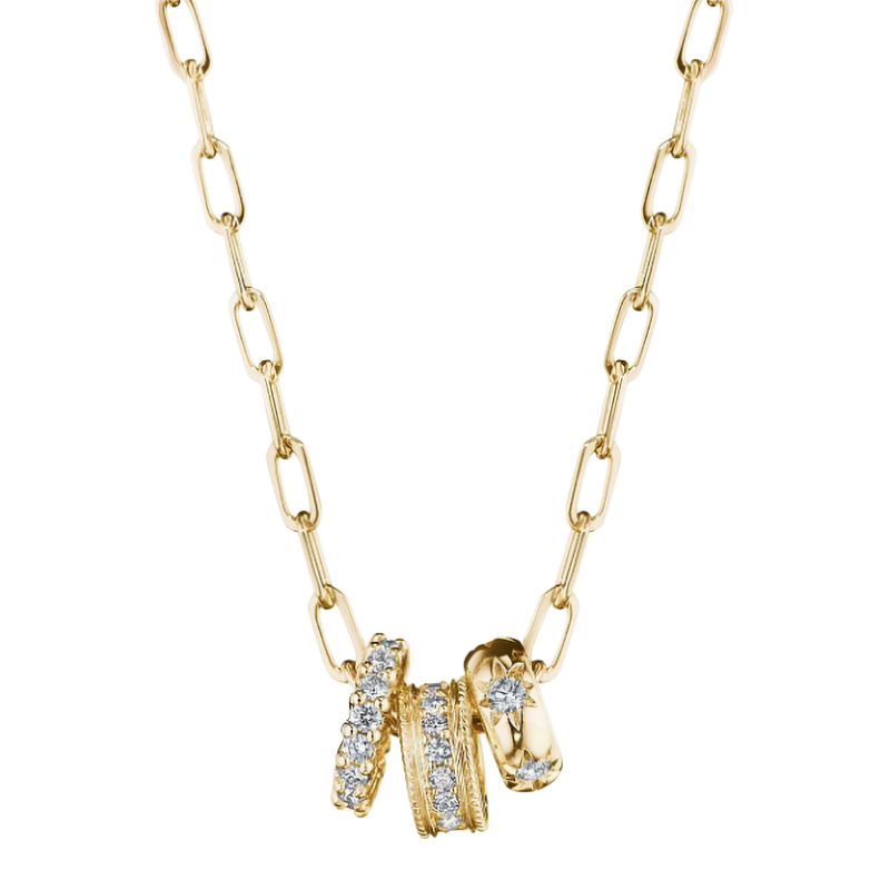 Penny Preville 18k Yellow Gold & Diamond 3-Ring Charm Neckace