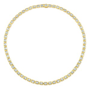 Yellow Gold Emerald Cut Bezel Set Diamond East-West Necklace