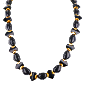 Estate Marina B Black Jade & 18k Yellow Gold Necklace