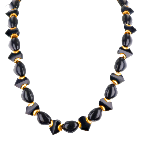 Estate Marina B Black Jade & 18k Yellow Gold Necklace