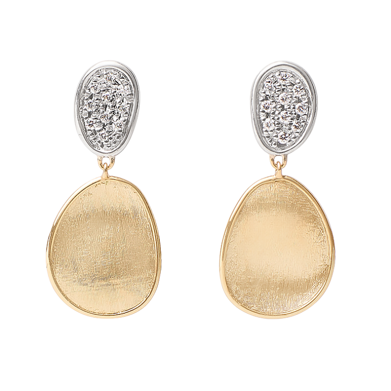 Marco Bicego 18k Yellow & White Gold Lunaria Collection Pave Diamond Drop Earrings