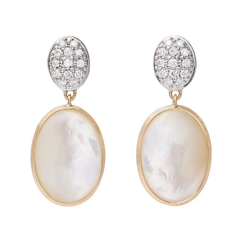 Marco Bicego 18k Yellow & White Gold Siviglia Collection Mother of Pearl & Diamond Drop Earrings