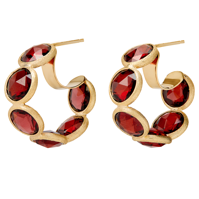 Marco Bicego 18k Yellow Gold Jaipur Collection Red Garnet Bezel Set Hoop Earrings