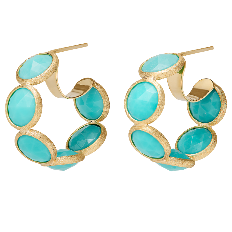 Marco Bicego 18k Yellow Gold Jaipur Collection Turquoise Bezel Set Hoop Earrings