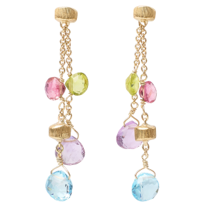 Marco Bicego 18k Yellow Gold & Multicolor Stone Paradise Collection Double Drop Earrings