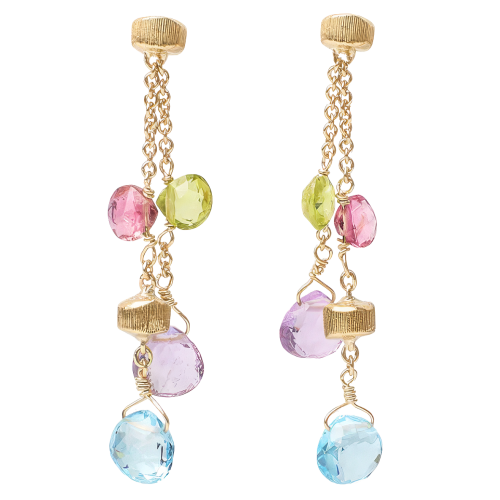 Marco Bicego 18k Yellow Gold & Multicolor Stone Paradise Collection Double Drop Earrings