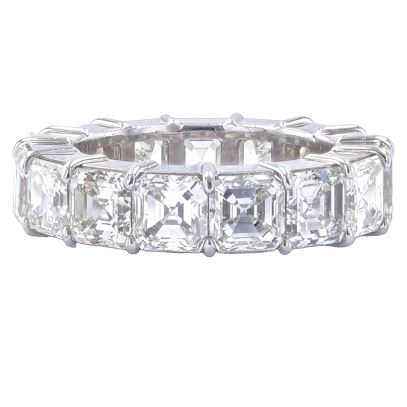 Platinum 10.69 Carat Asscher Cut Diamond Eternity Band
