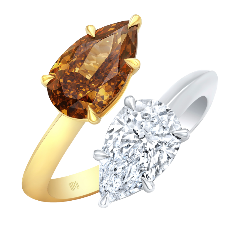 Rahaminov 18k Yellow Gold, Platinum & Diamond Bypass Ring