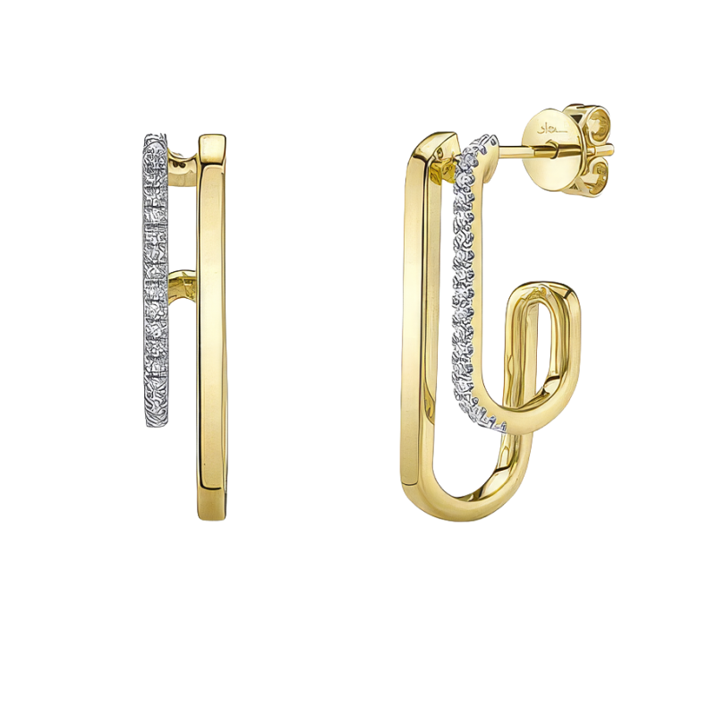 14k Yellow Gold & Diamond Double Row Oval Hoop Earrings