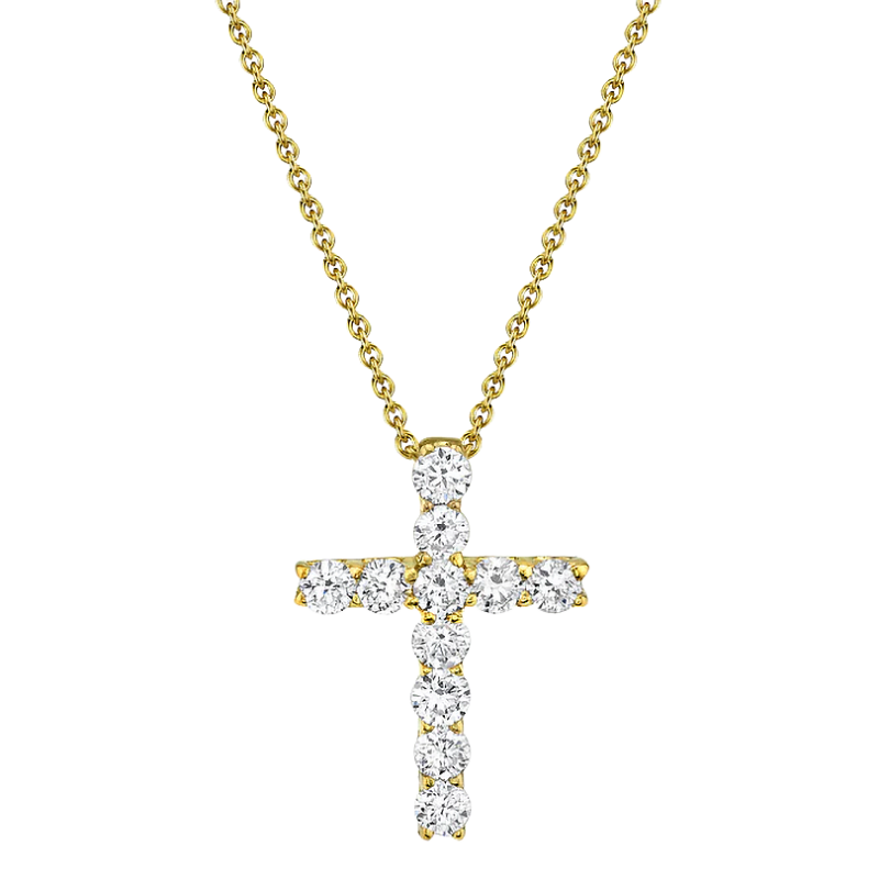 14k Yellow Gold & Diamond Cross Necklace
