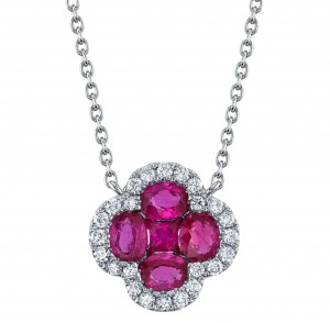 14k White Gold & Ruby Clover Pendant Necklace