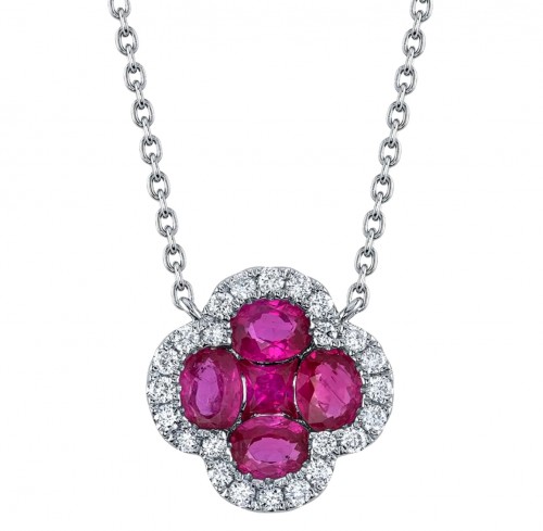 14k White Gold & Ruby Clover Pendant Necklace