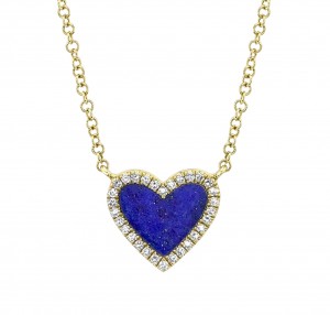 14k Yellow Gold, Diamond & Lapis Heart Pendant Necklace