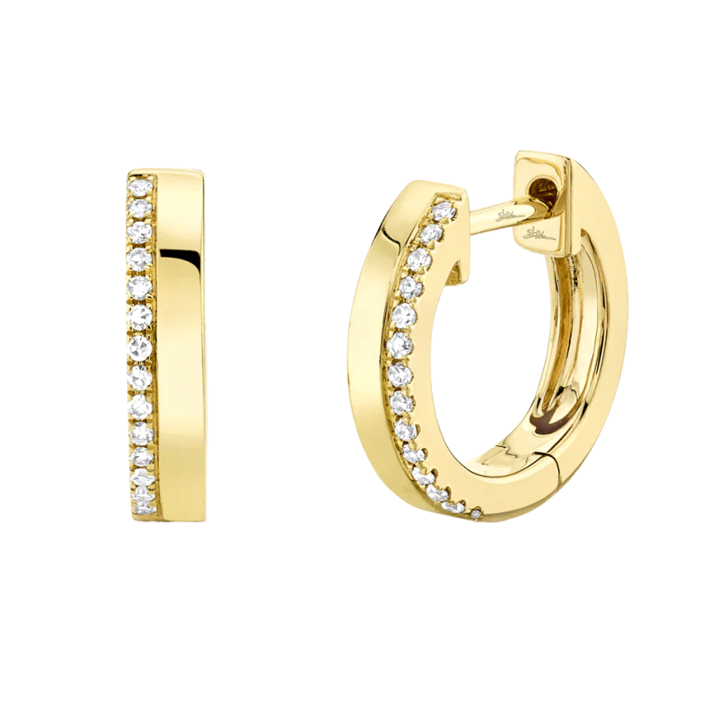 14k Yellow Gold & Diamond Huggie Hoop Earrings