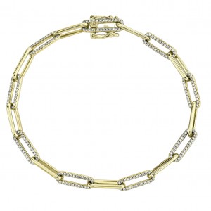 14k Yellow Gold & Diamond Paper Clip Link Bracelet