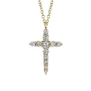 14k Yellow Gold & Diamond Cross Pendant Necklace
