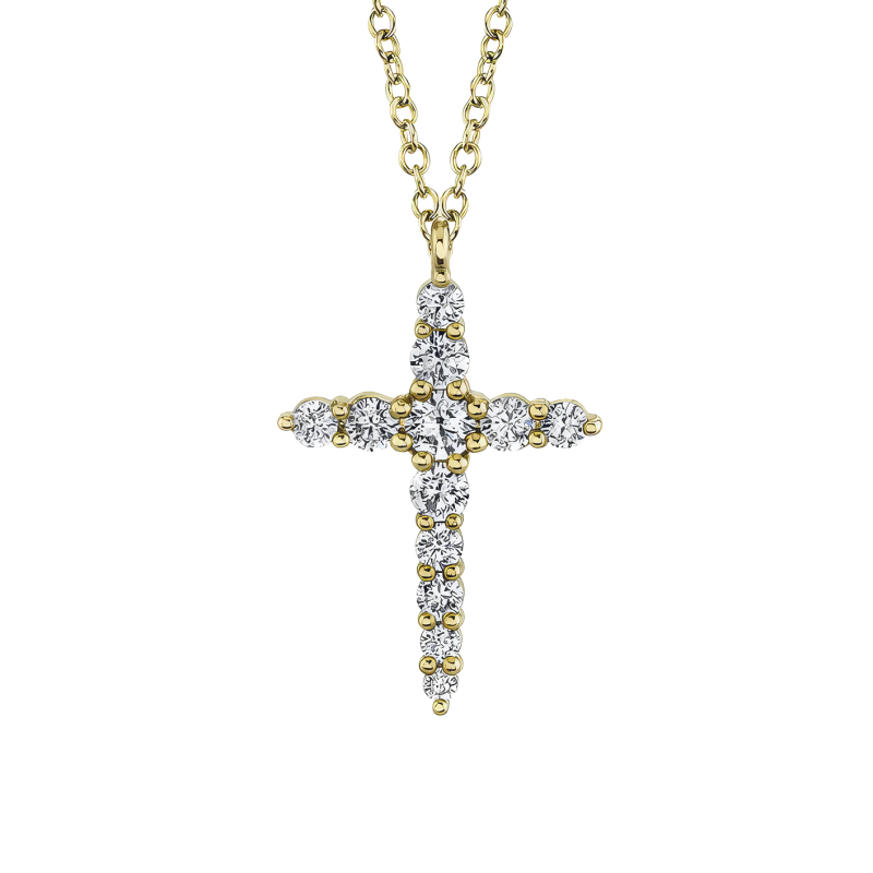 14k Yellow Gold & Diamond Cross Pendant Necklace