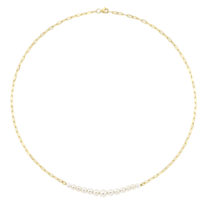 14k Yellow Gold & Cultured Pearl Paper Clip Link Necklace