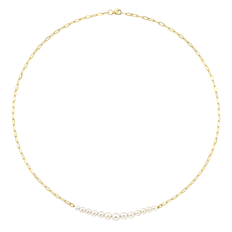 14k Yellow Gold & Cultured Pearl Paper Clip Link Necklace