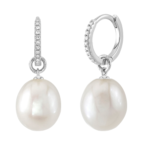 14k White Gold, Diamond & Cultured Pearl Earrings
