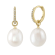 14k Yellow Gold, Pearl & Diamond Drop Earrings