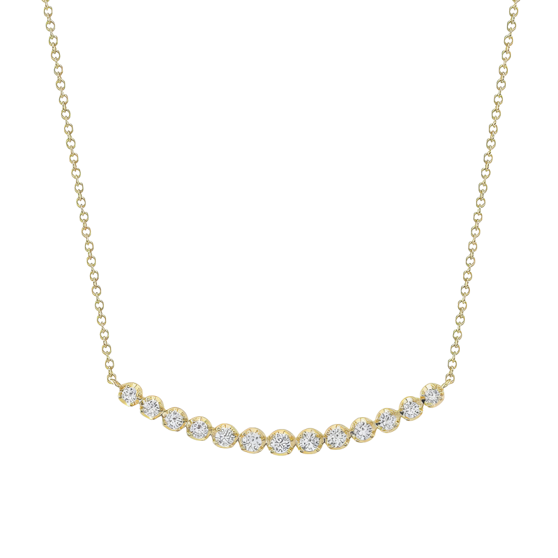 14k Yellow Gold Crown Set Diamond Smiley Necklace