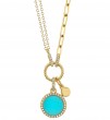 14k Yellow Gold Circle & Paper Clip Link Necklace with Turquoise Circle Pendant