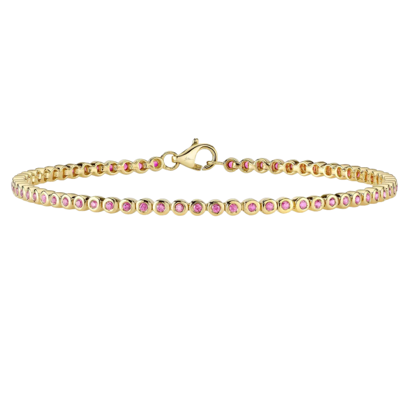 14k Yellow Gold & Pink Sapphire Tennis Bracelet