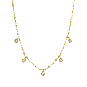 14k Yellow Gold & Bezel Set Diamond Faceted Ball Chain Necklace