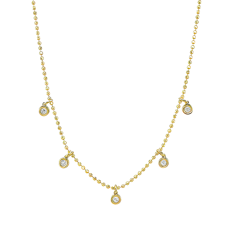 14k Yellow Gold & Bezel Set Diamond Faceted Ball Chain Necklace
