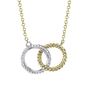 14k Yellow & White Gold Diamond Double Circle Pendant Necklace