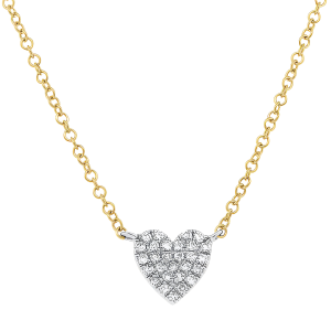 14k White & Yellow Gold Diamond Pave Heart Necklace