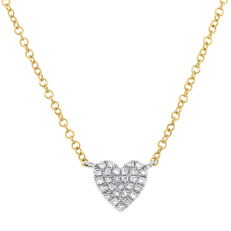 14k White & Yellow Gold Diamond Pave Heart Necklace